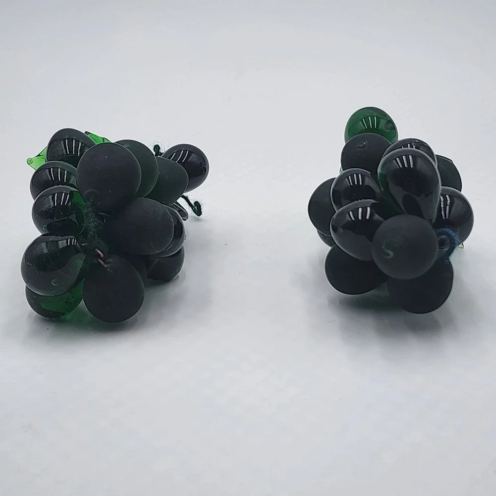 Vintage Green Glass Grape‎ Cluster Set of 2 Fruit Decor Mid Century Table Accent